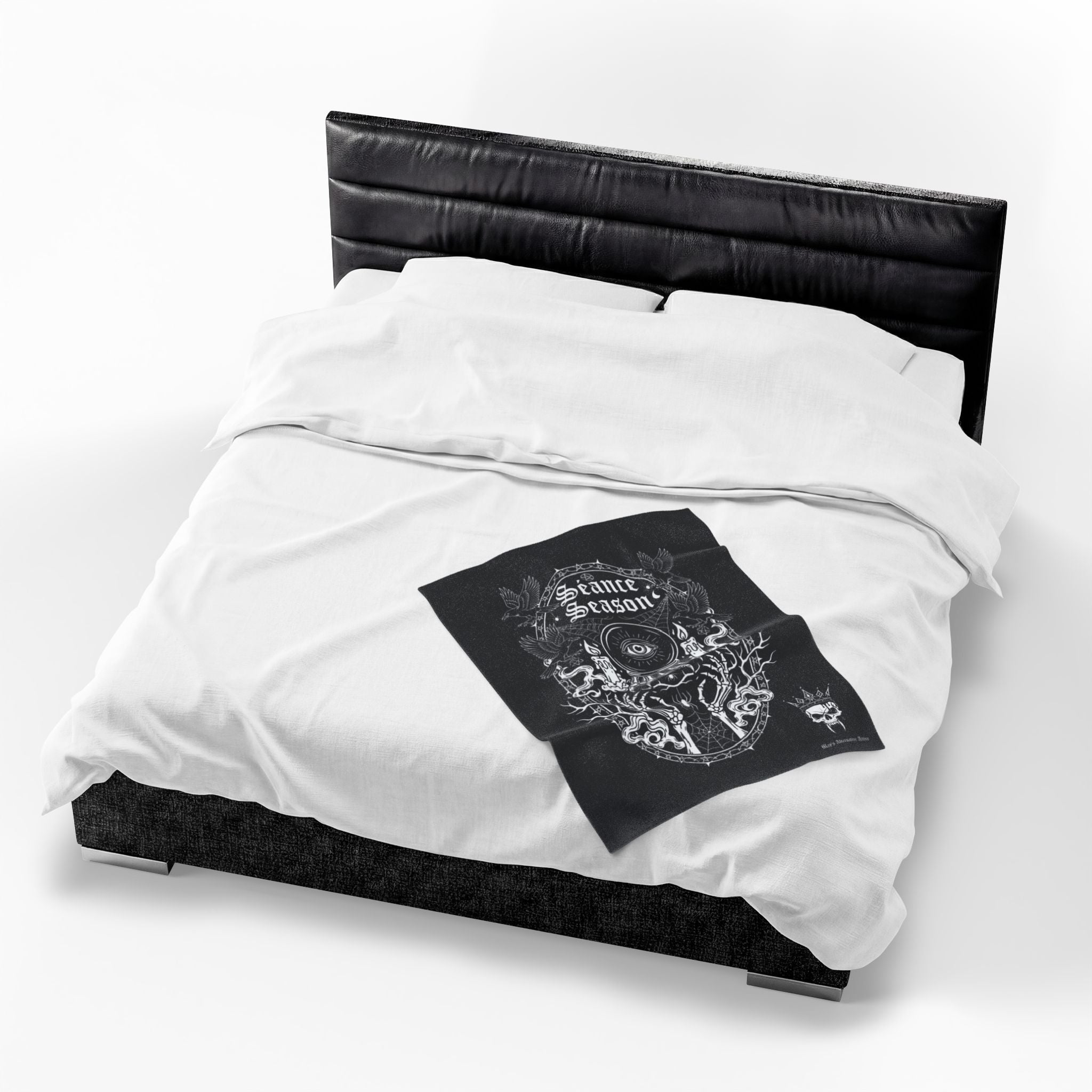 Séance Season Velveteen Plush Blanket — Gothic Occult Eye & Candle Throw