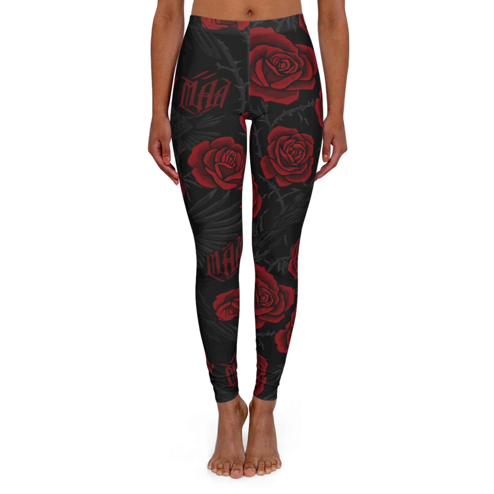 Red Roses Gothic Leggings — Women's Floral Tattoo-Style AOP Leggings