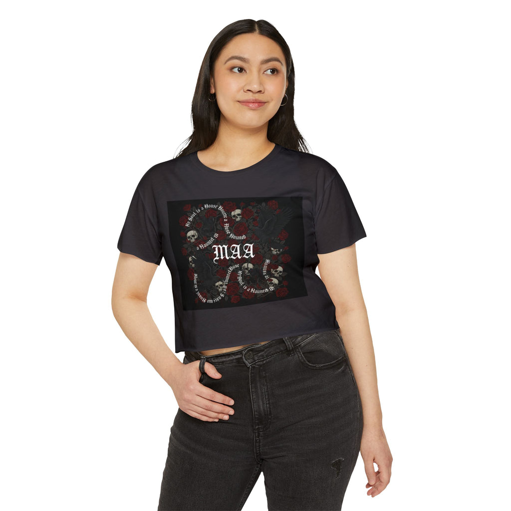 Women's Festival Crop Top — MAA Gothic Skull & Rose Crop Top (May's Alternative Attire)