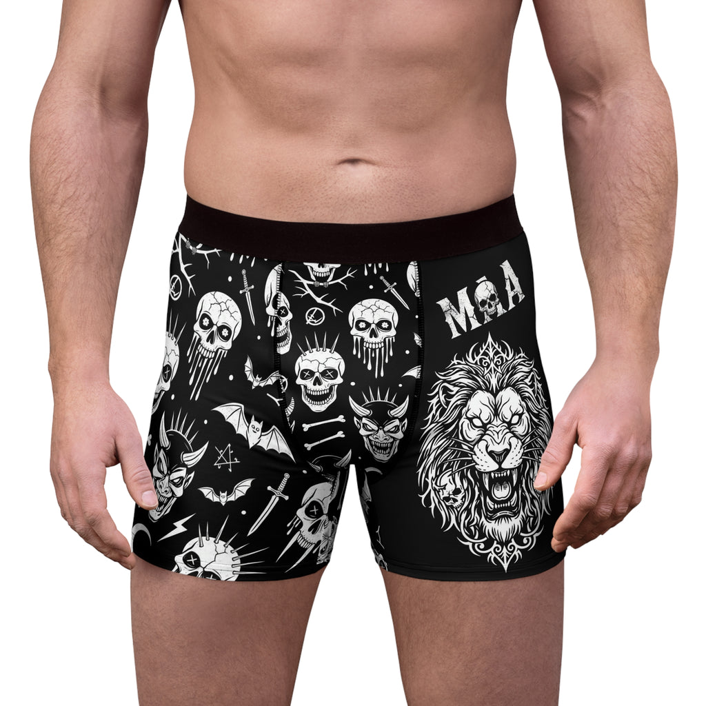 Gothic Skull & Lion Boxer Briefs — Dark Tattoo-Style All-Over Print