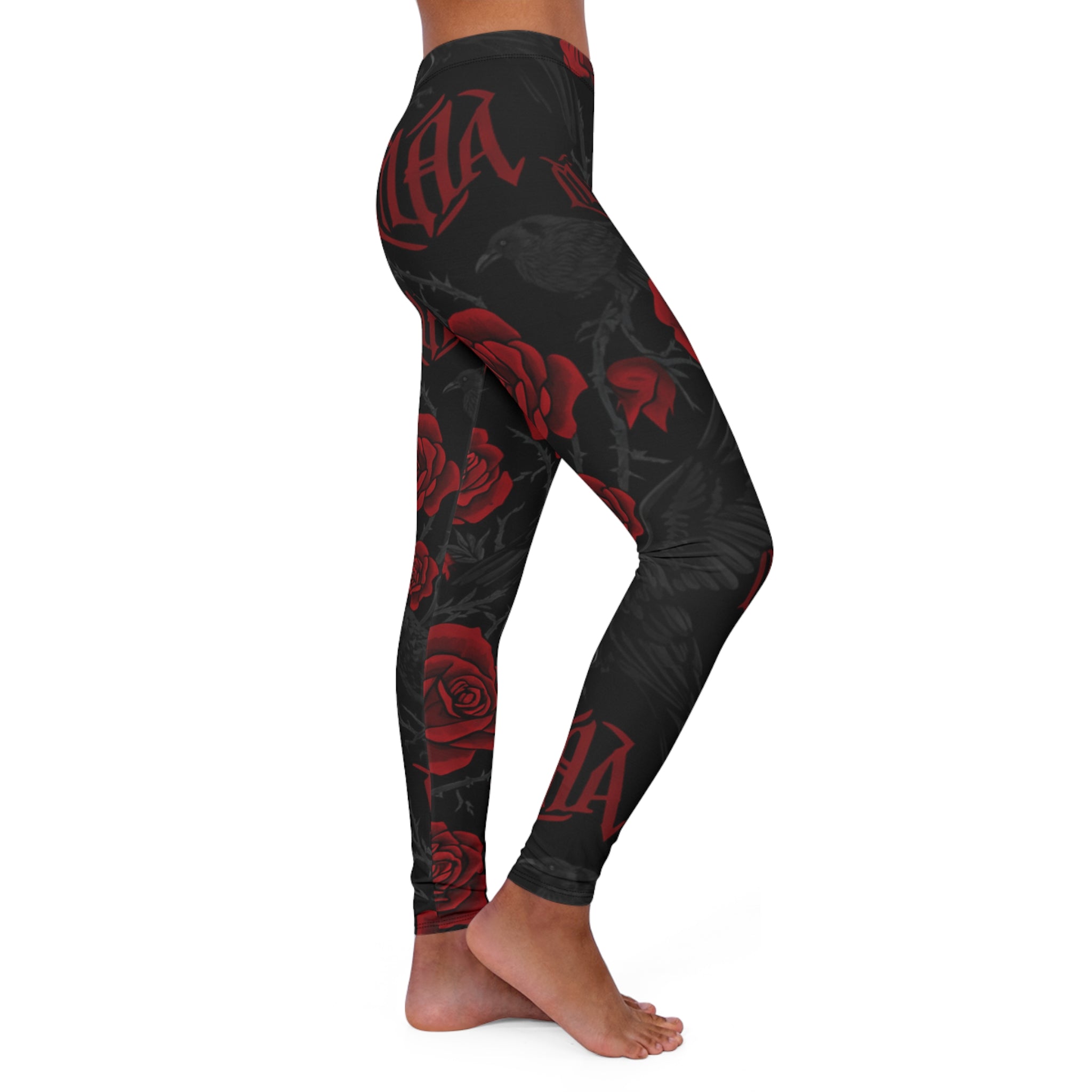 Red Roses Gothic Leggings — Women's Floral Tattoo-Style AOP Leggings