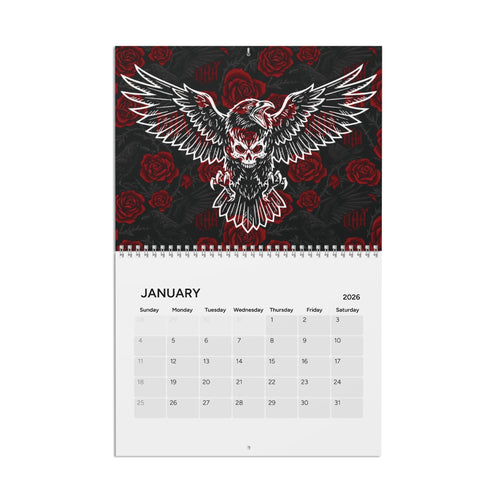 Dark Gothic 2026 Wall Calendar — Skull & Raven Art, Alternative Aesthetic