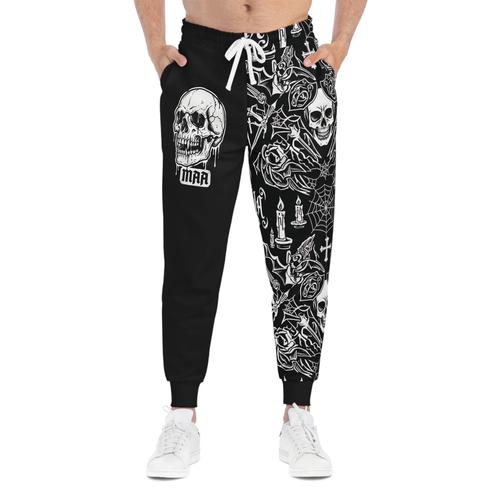 Skull & Roses Athletic Joggers — Gothic Black Graphic Sweatpants