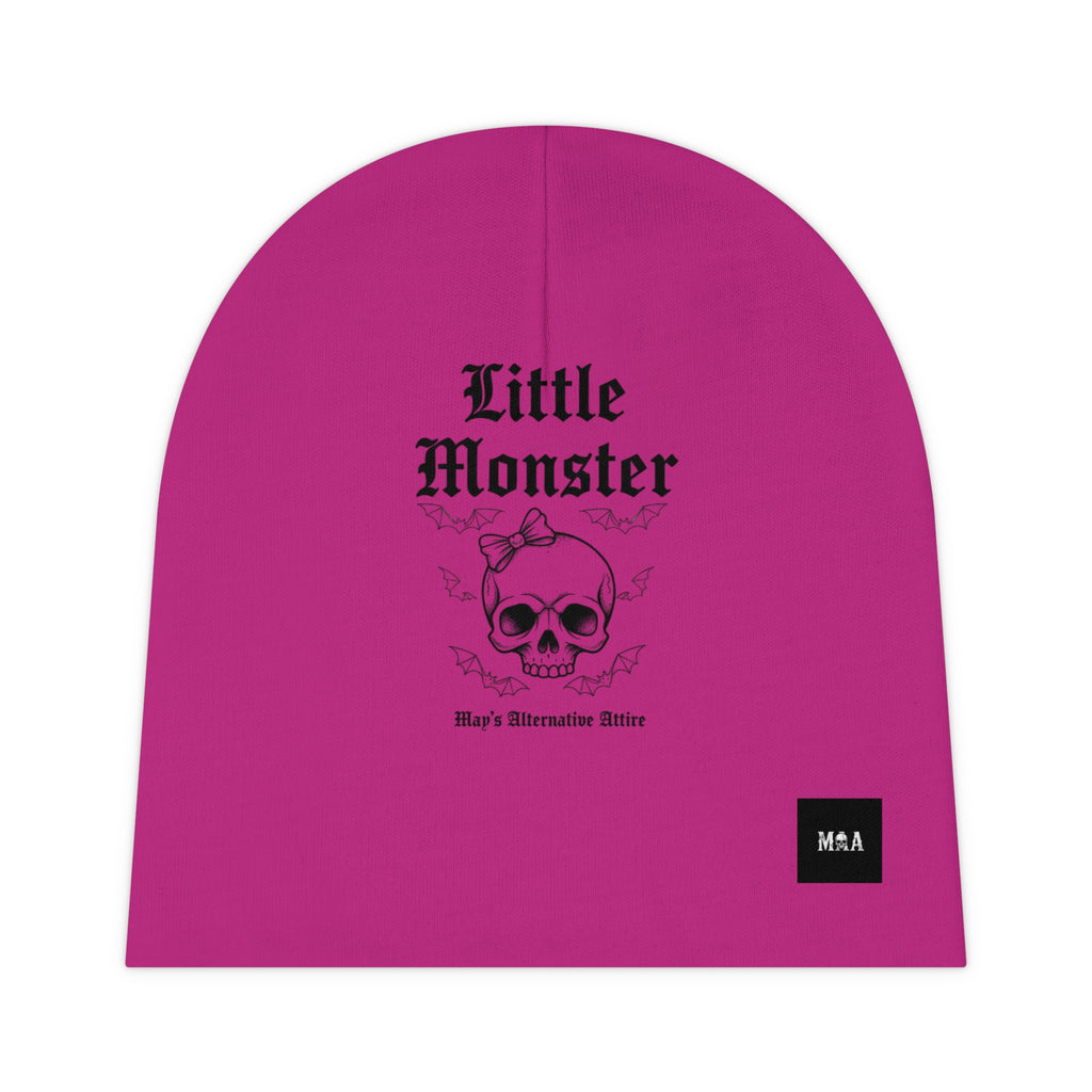 Baby Beanie - "Little Monster" Skull & Bats Pink Infant Hat