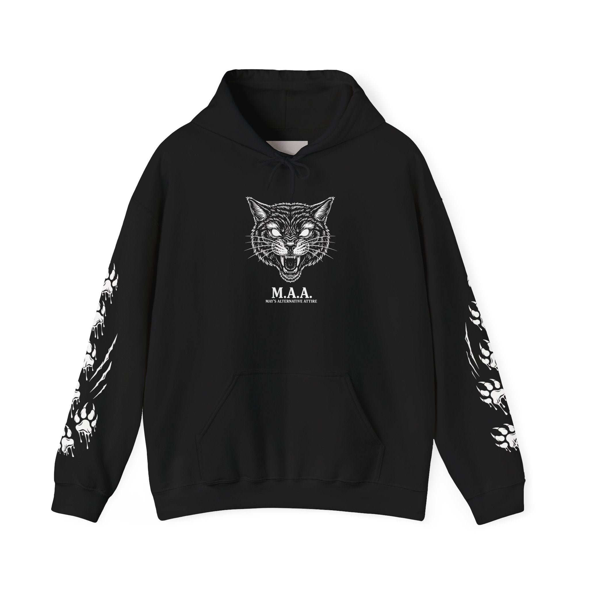 Tuxedo Cat Moon Hoodie — Black Graphic Hooded Sweatshirt | MAA Going Rogue Collection