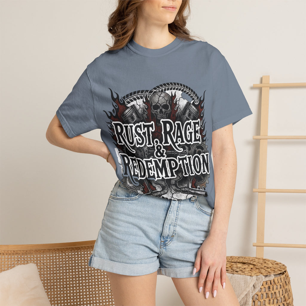 Rust, Rage & Redemption — White Stencil | MAA Gasoline & Ghosts Unisex Tee