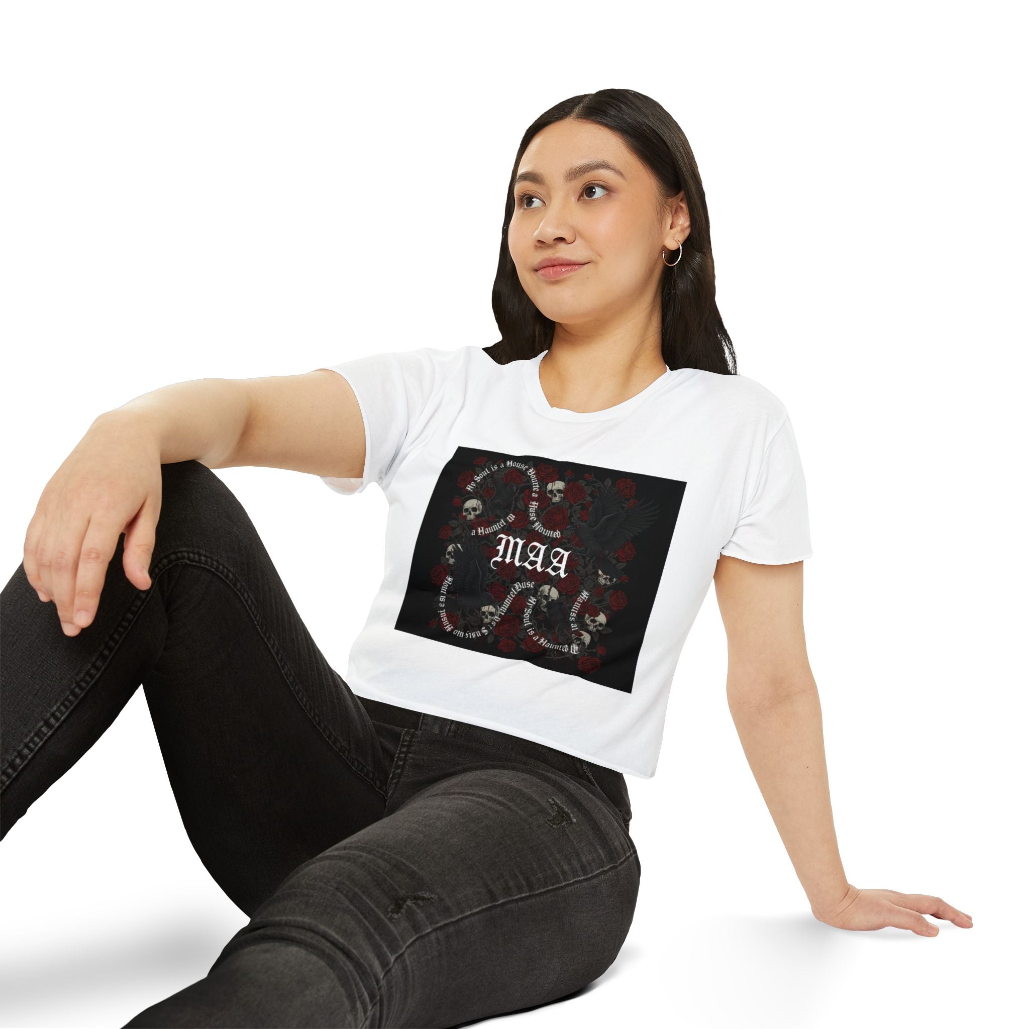 Women's Festival Crop Top — MAA Gothic Skull & Rose Crop Top (May's Alternative Attire)