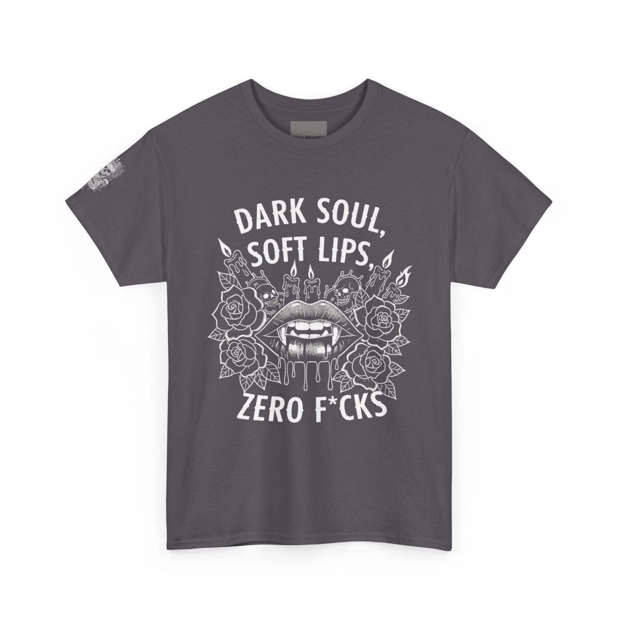 Dark Soul Skull Tee — "Dark Soul, Soft Lips, Zero F*cks" Gothic Graphic T-Shirt