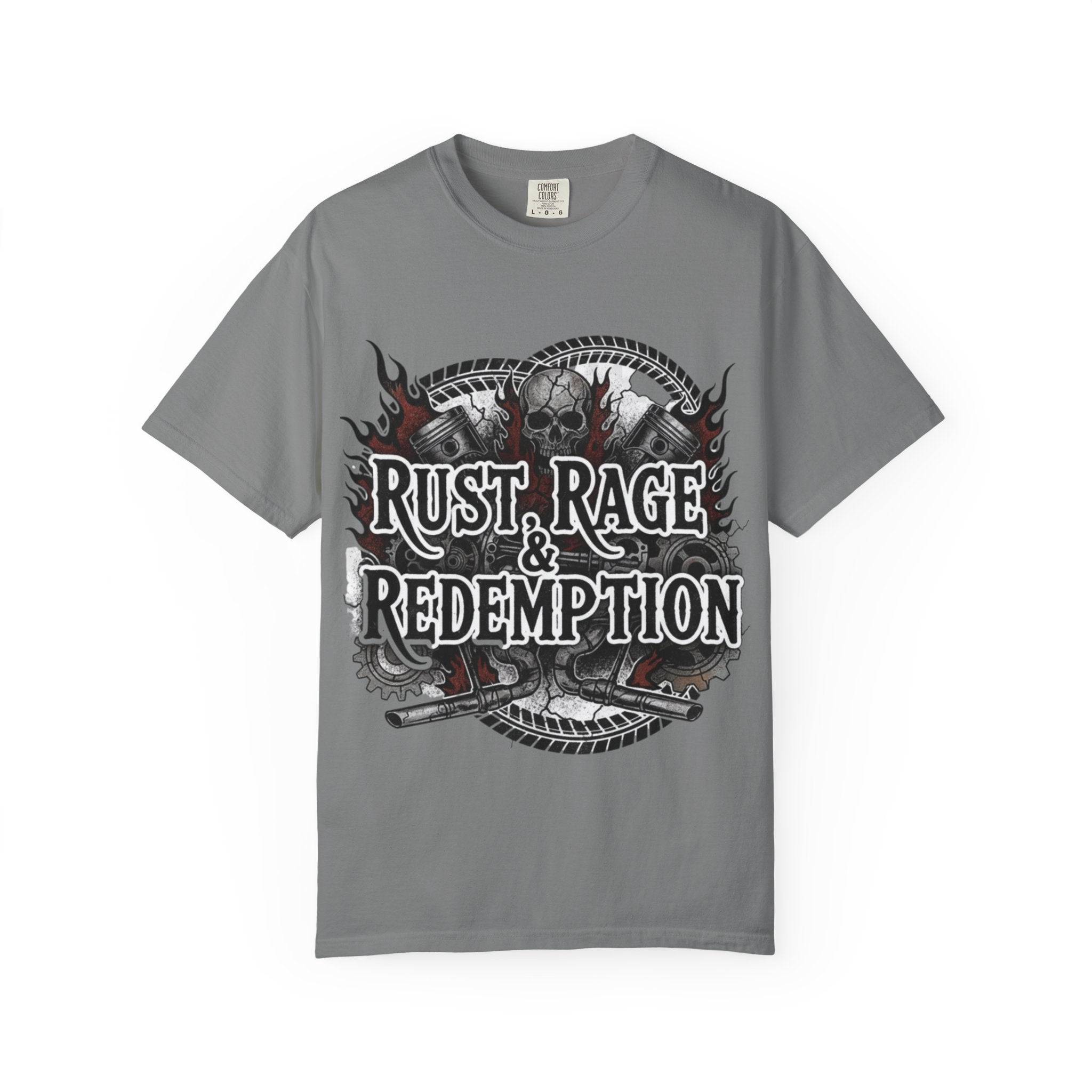 Rust, Rage & Redemption — White Stencil | MAA Gasoline & Ghosts Unisex Tee