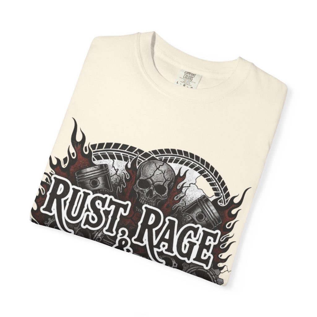 Rust, Rage & Redemption — White Stencil | MAA Gasoline & Ghosts Unisex Tee