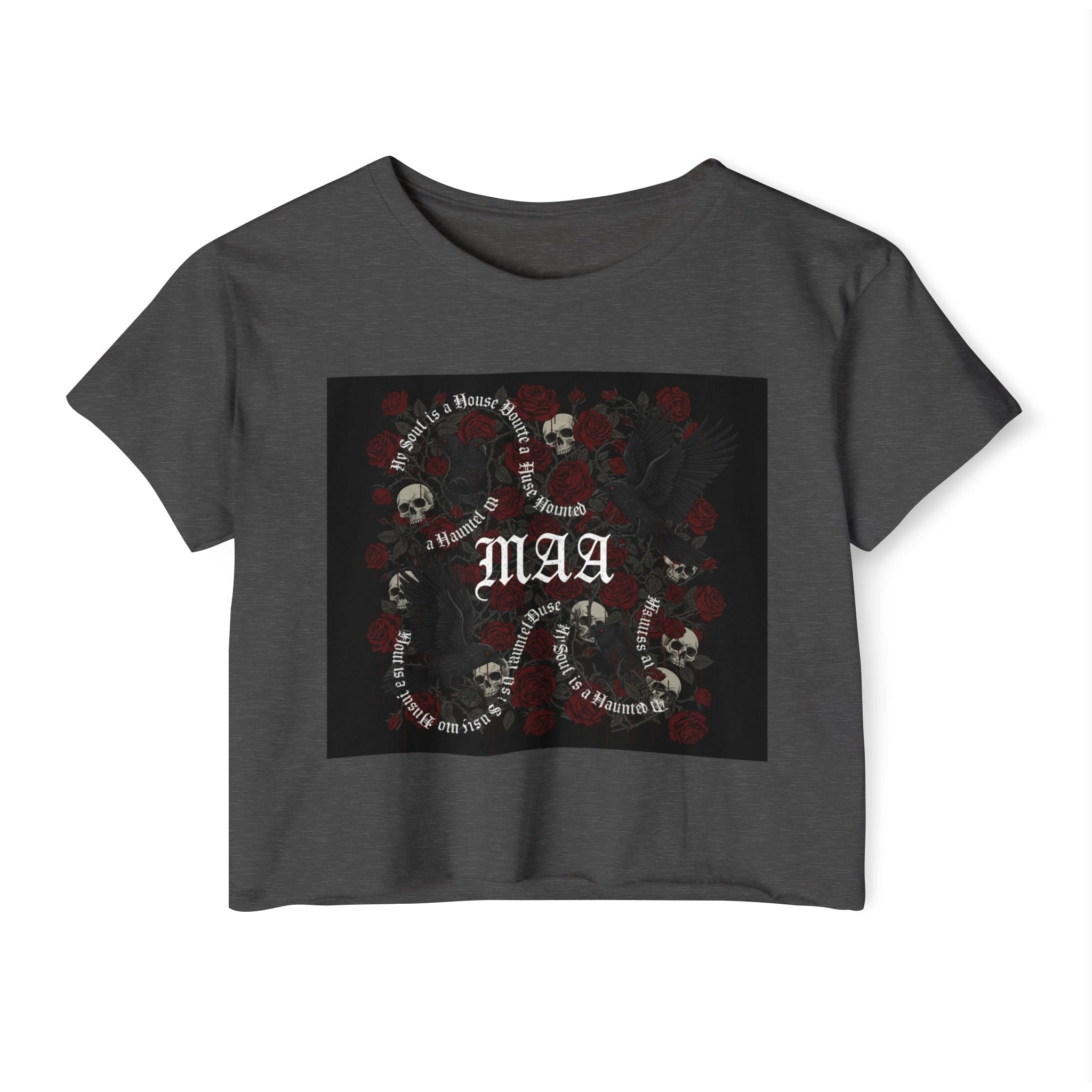 Women's Festival Crop Top — MAA Gothic Skull & Rose Crop Top (May's Alternative Attire)