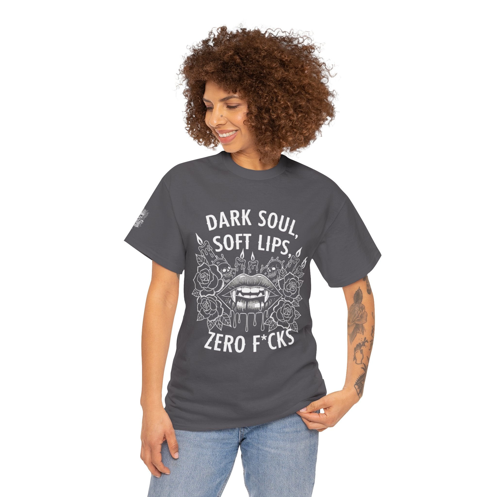 Dark Soul Skull Tee — "Dark Soul, Soft Lips, Zero F*cks" Gothic Graphic T-Shirt