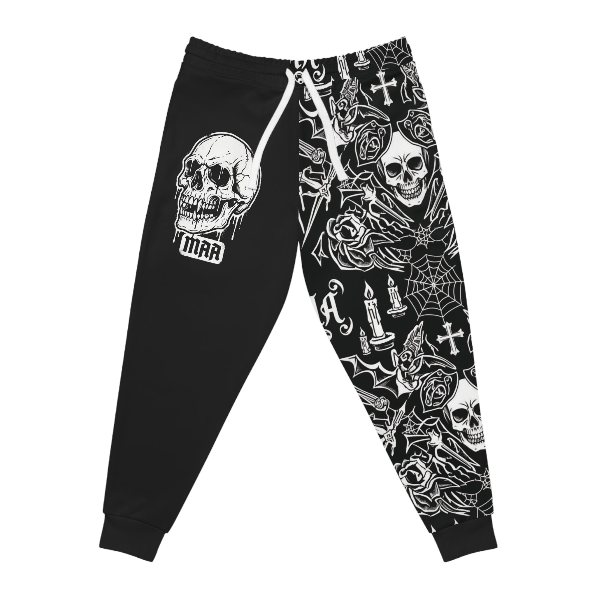 Skull & Roses Athletic Joggers — Gothic Black Graphic Sweatpants