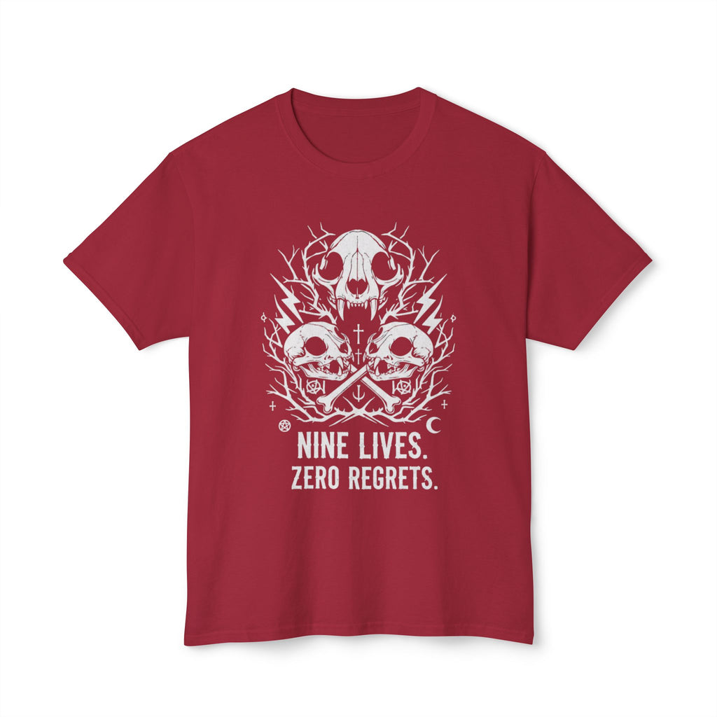 Nine Lives, Zero Regrets Cat Skull Tee — Gothic Graphic T-Shirt