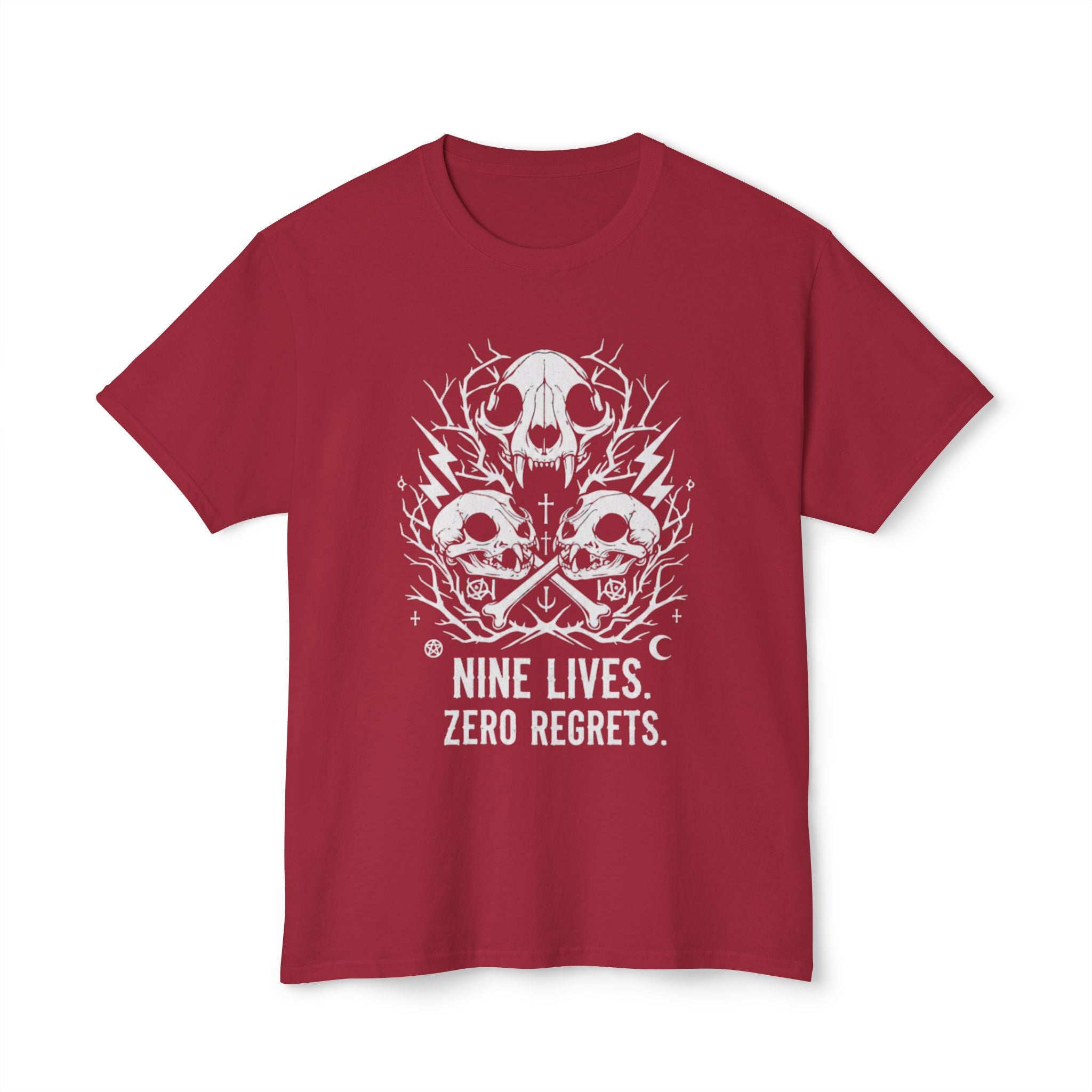 Nine Lives, Zero Regrets Cat Skull Tee — Gothic Graphic T-Shirt