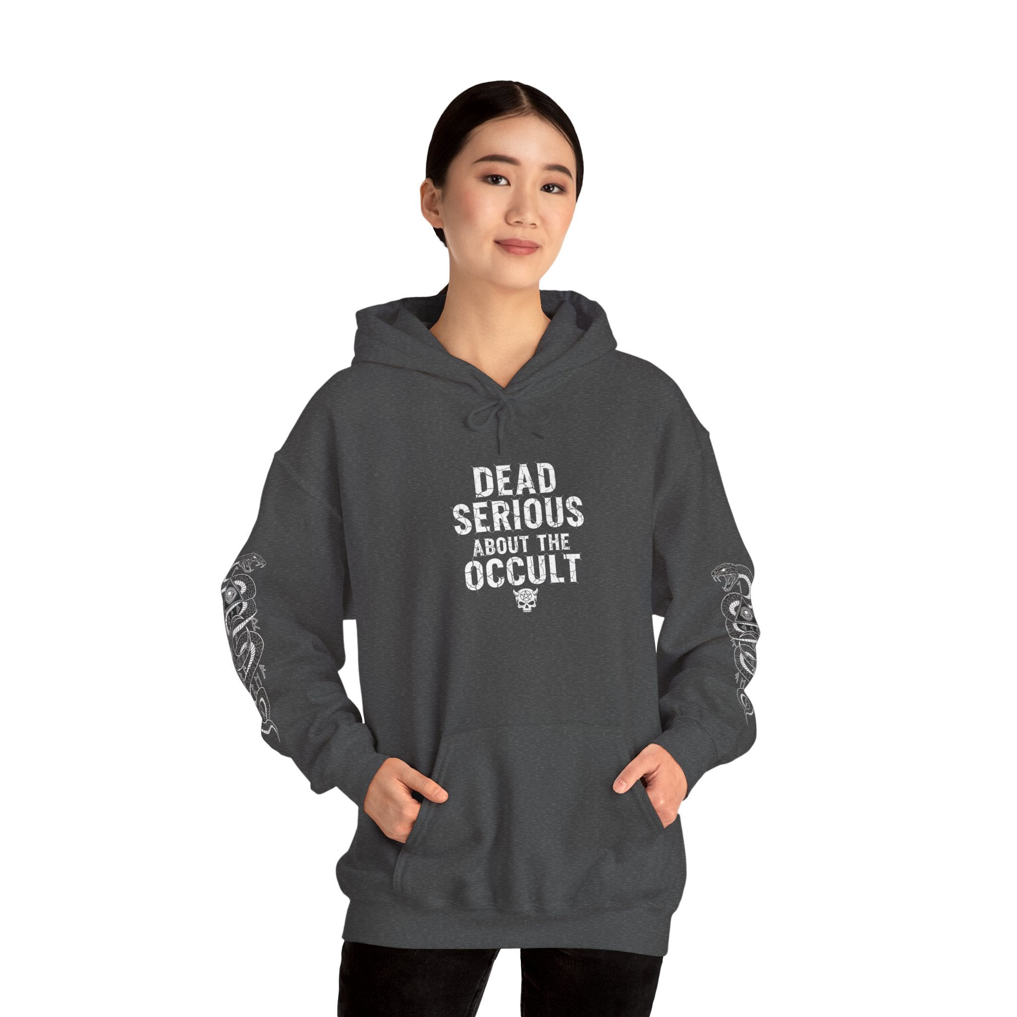 Occult Skull Hoodie — "Dead Serious About the Occult" Gothic Pullover