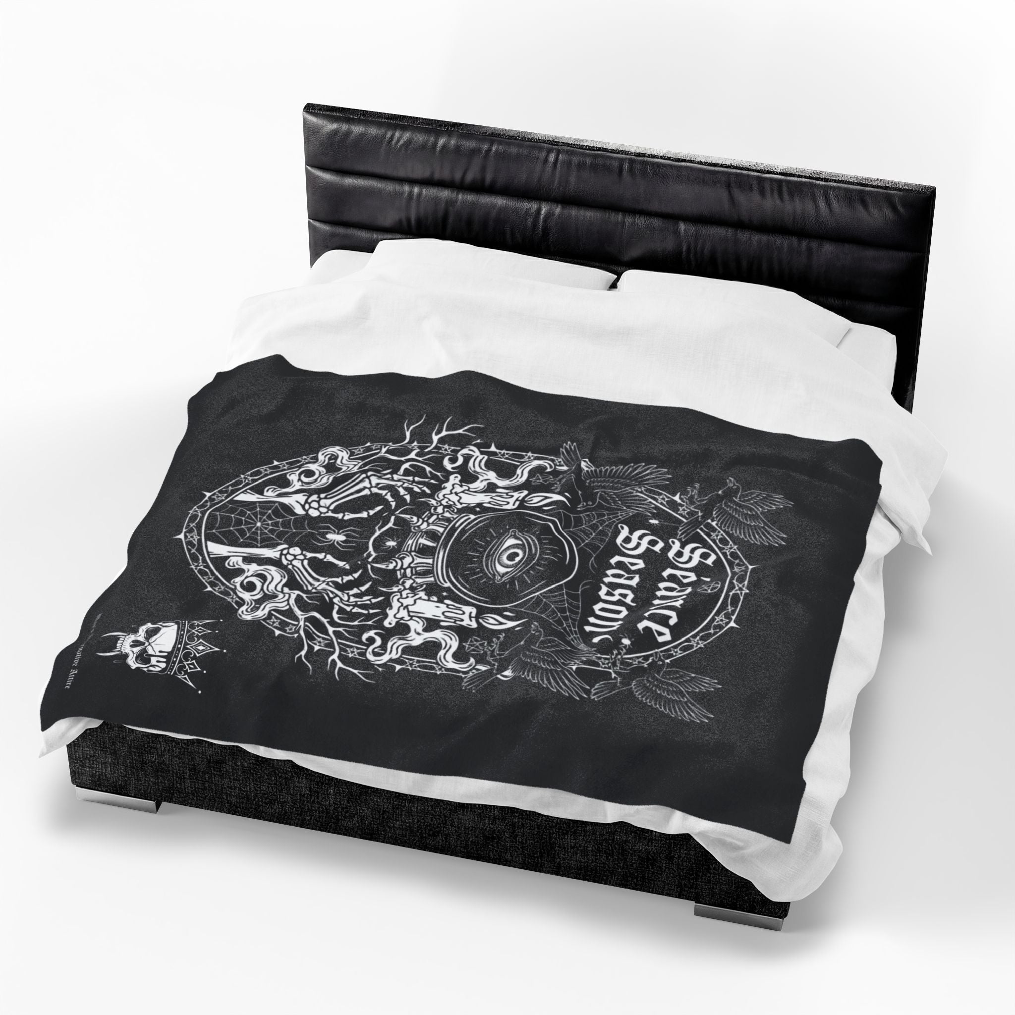 Séance Season Velveteen Plush Blanket — Gothic Occult Eye & Candle Throw