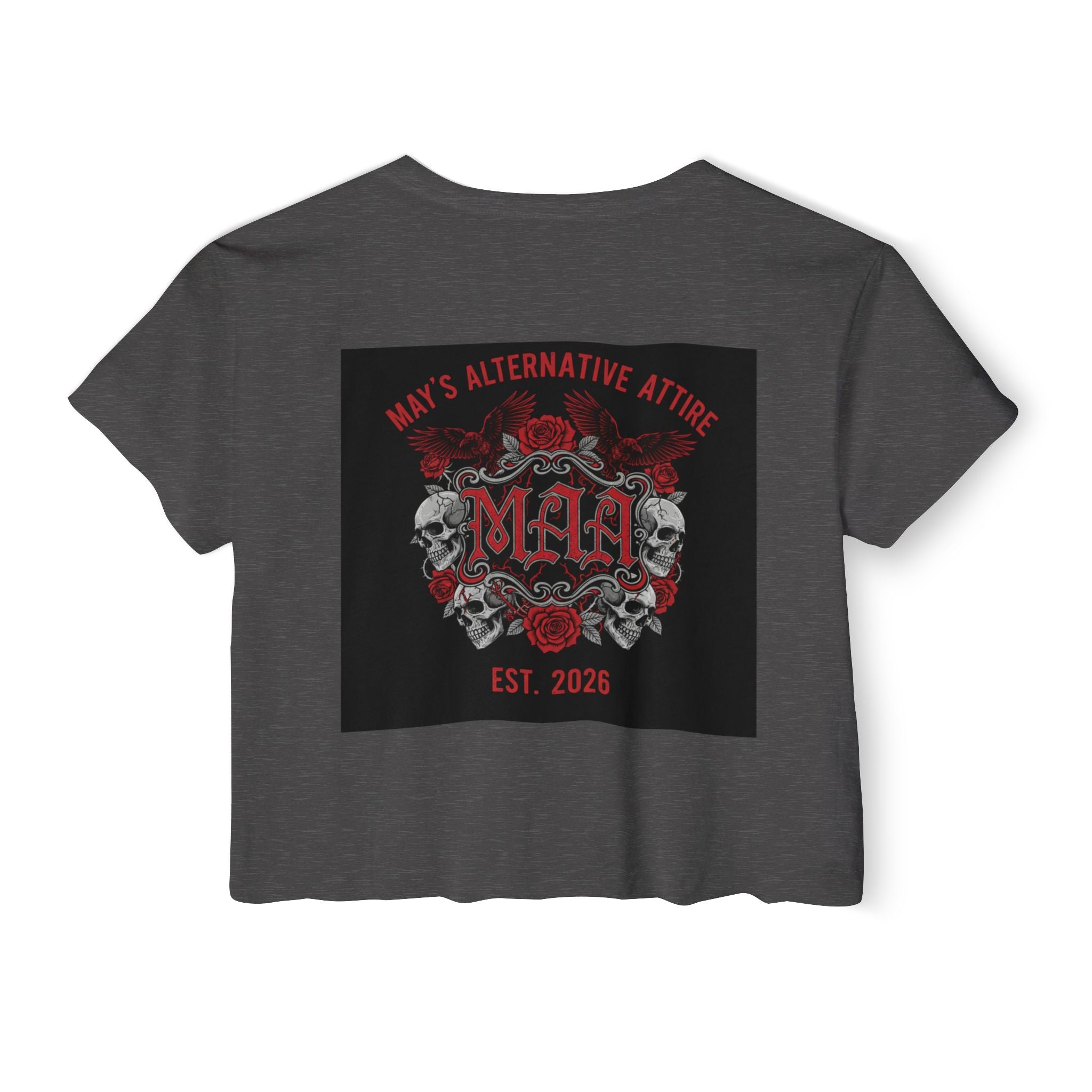 Women's Festival Crop Top — MAA Gothic Skull & Rose Crop Top (May's Alternative Attire)
