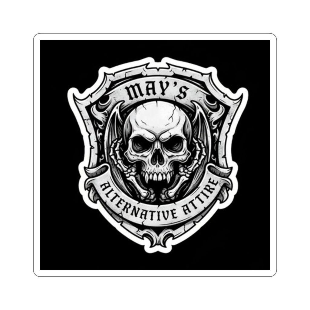 Skull Crest Kiss-Cut Sticker — "May's Alternative Attire" Gothic Laptop Decal