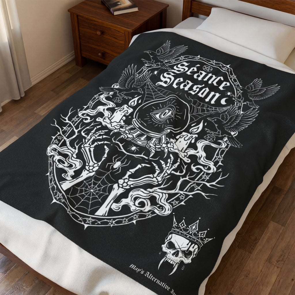 Séance Season Velveteen Plush Blanket — Gothic Occult Eye & Candle Throw