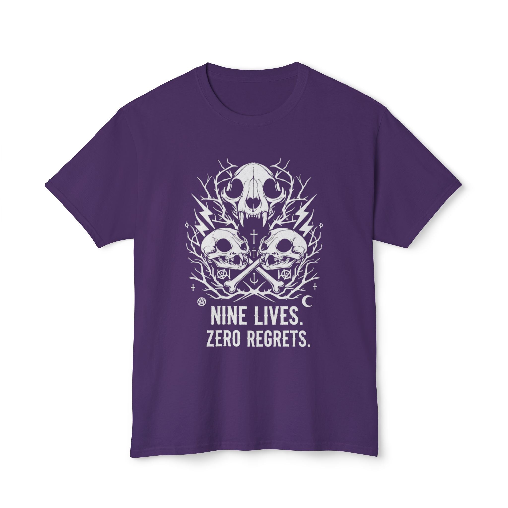 Nine Lives, Zero Regrets Cat Skull Tee — Gothic Graphic T-Shirt