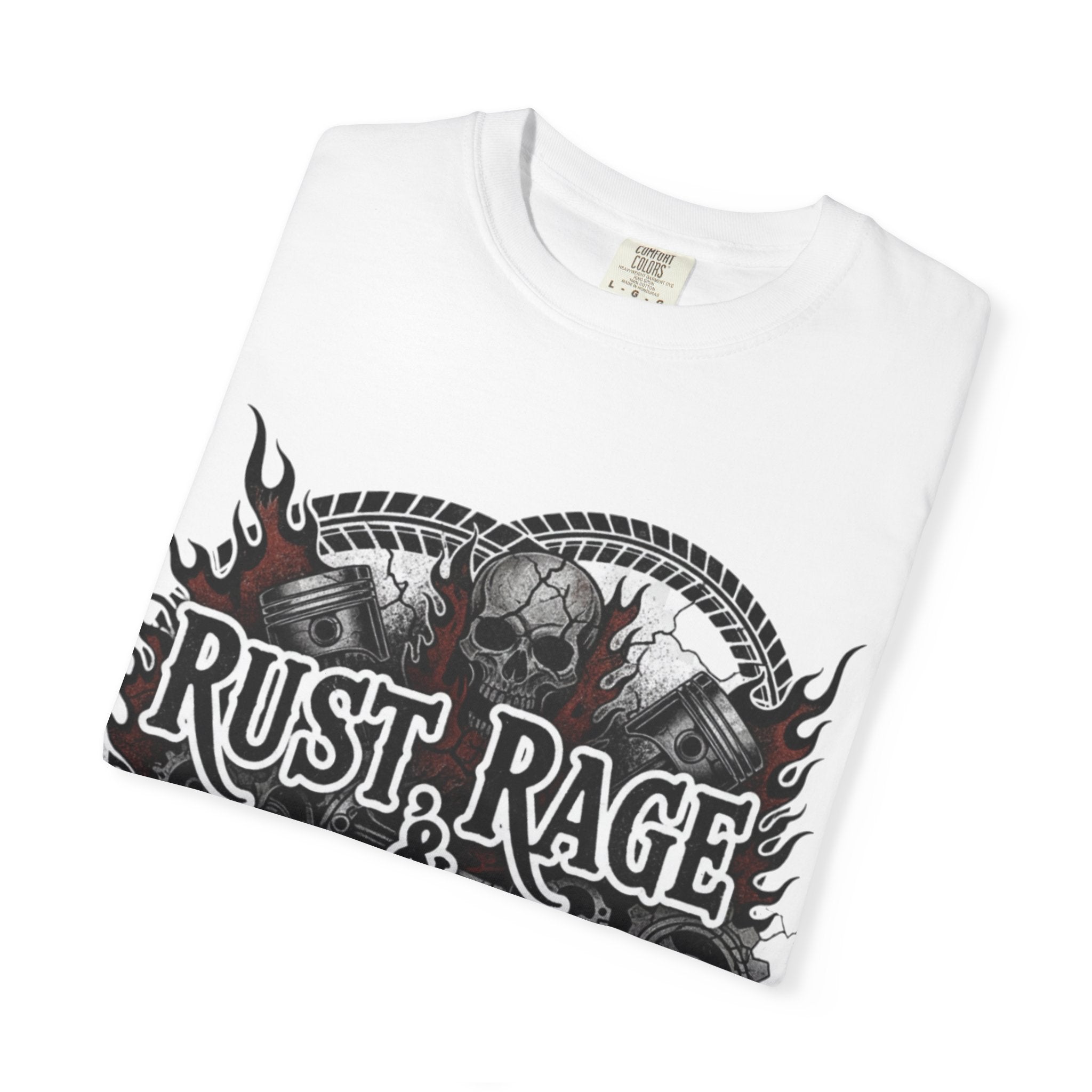 Rust, Rage & Redemption — White Stencil | MAA Gasoline & Ghosts Unisex Tee