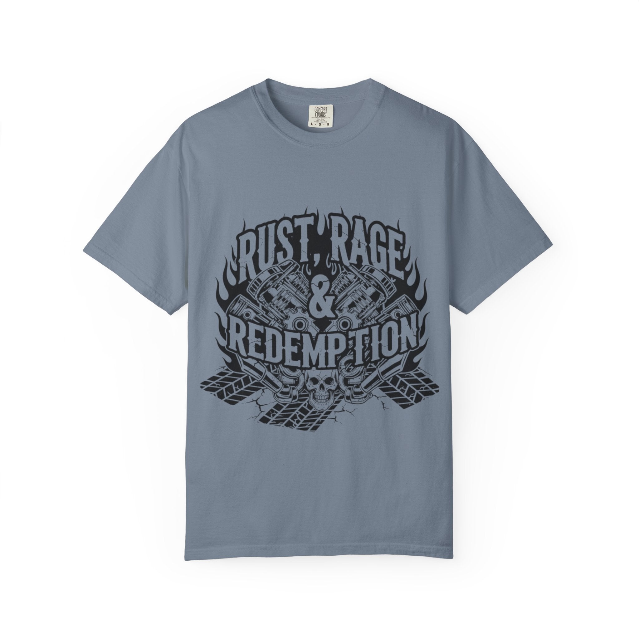 Rust, Rage & Redemption — Black Stencil | MAA Gasoline & Ghosts Unisex Tee