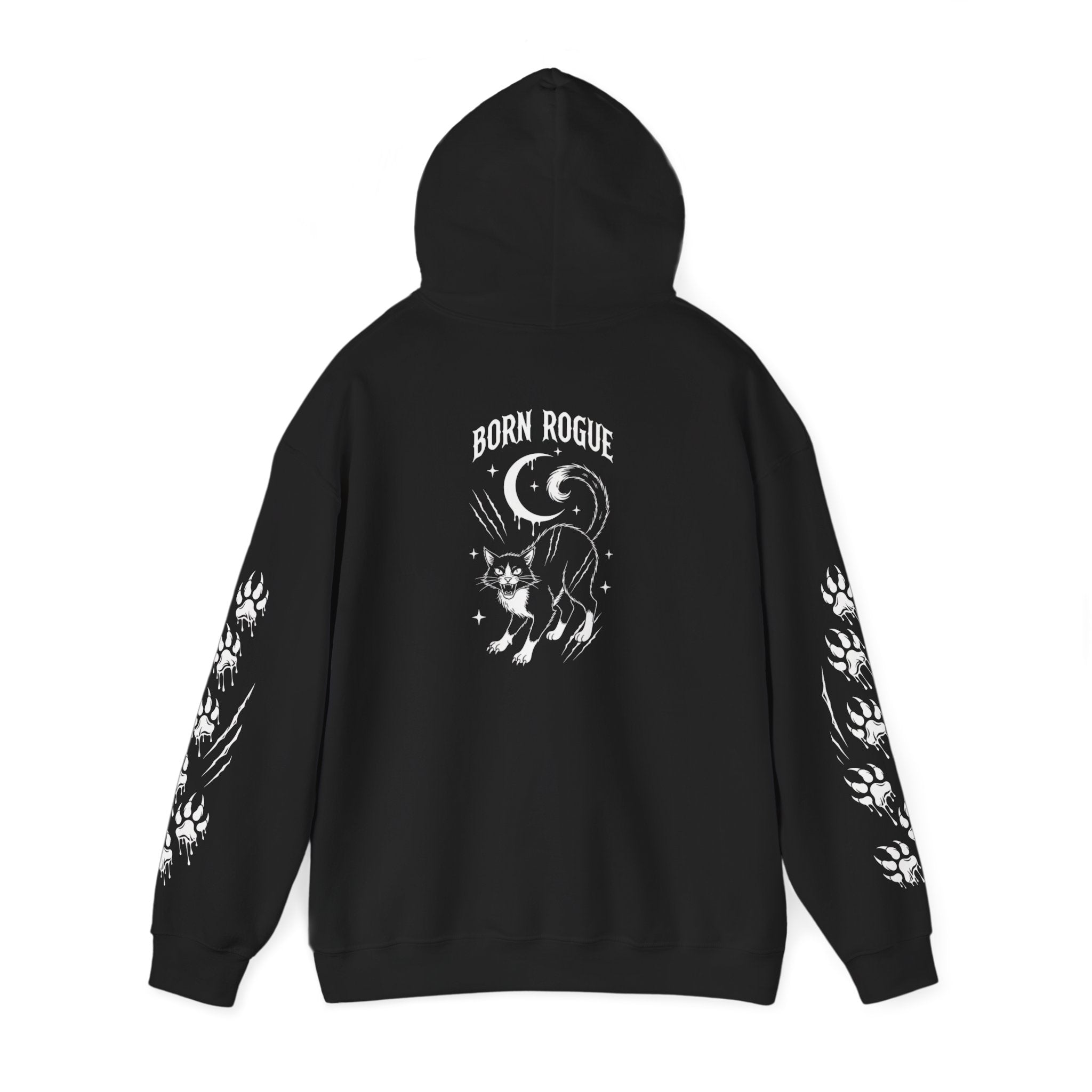 Tuxedo Cat Moon Hoodie — Black Graphic Hooded Sweatshirt | MAA Going Rogue Collection