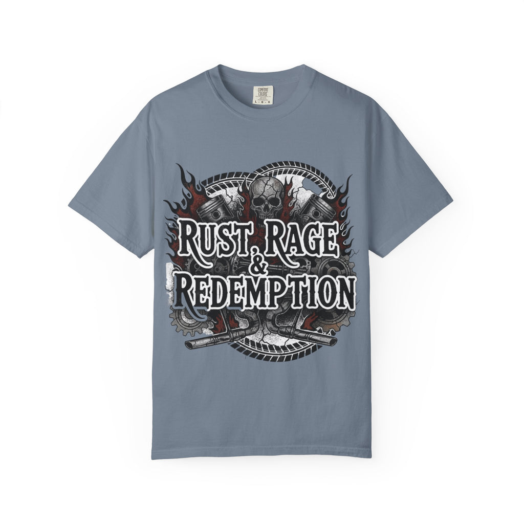 Rust, Rage & Redemption — White Stencil | MAA Gasoline & Ghosts Unisex Tee