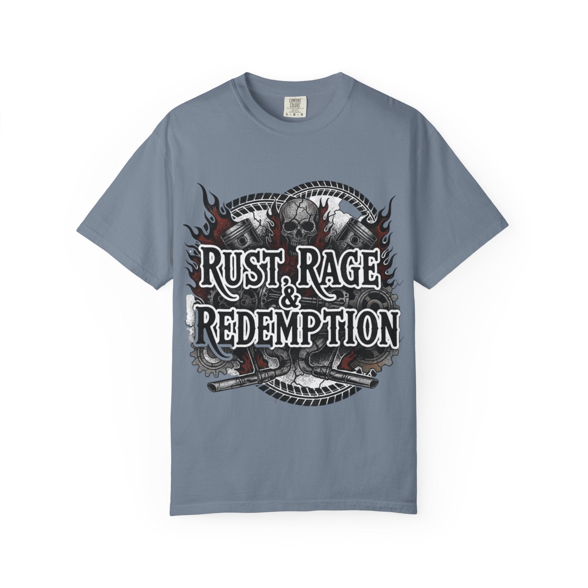 Rust, Rage & Redemption — White Stencil | MAA Gasoline & Ghosts Unisex Tee