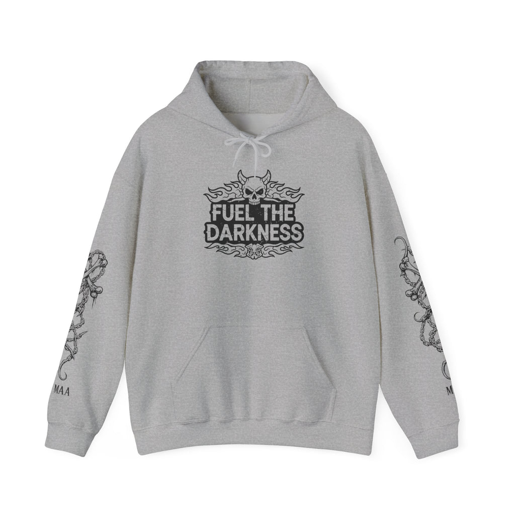 Fuel the Darkness Hoodie — Skull Flame Graphic Pullover