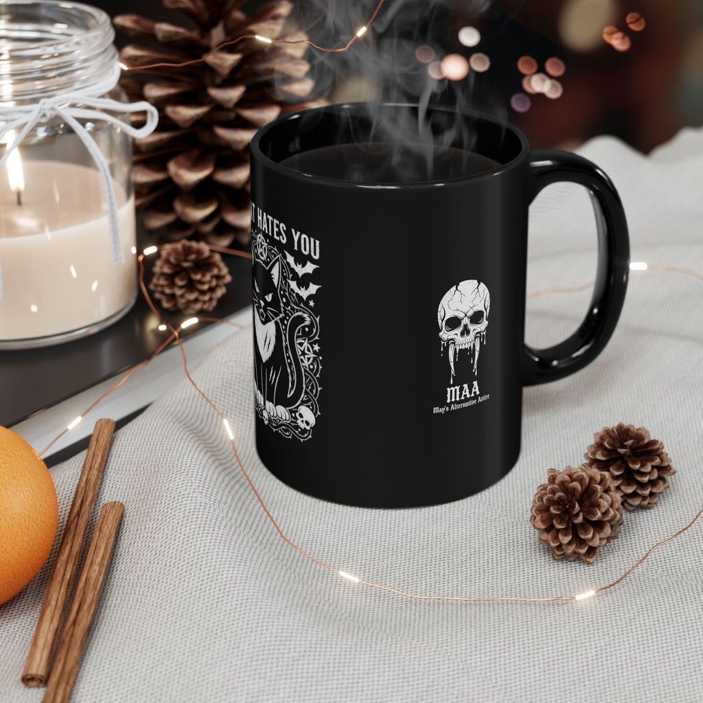 My Cat Hates You Black Mug — Gothic Cat Skull Coffee Cup (11oz & 15oz)