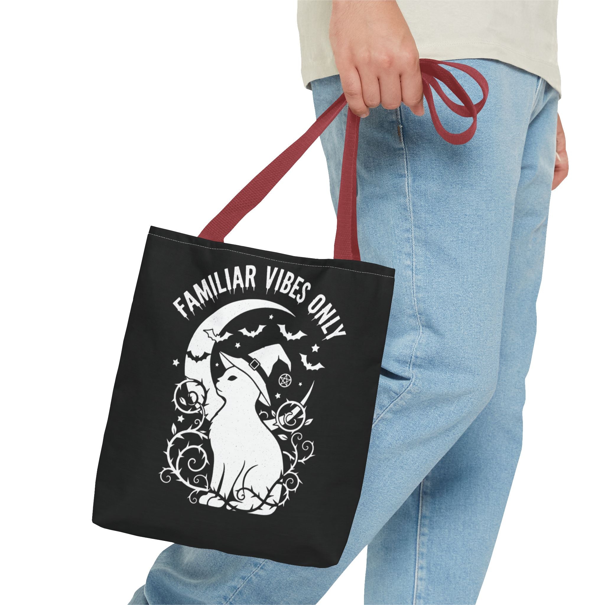 Witchy Cat Tote Bag — “Familiar Vibes Only” & M.A.A. Gothic Black Tote