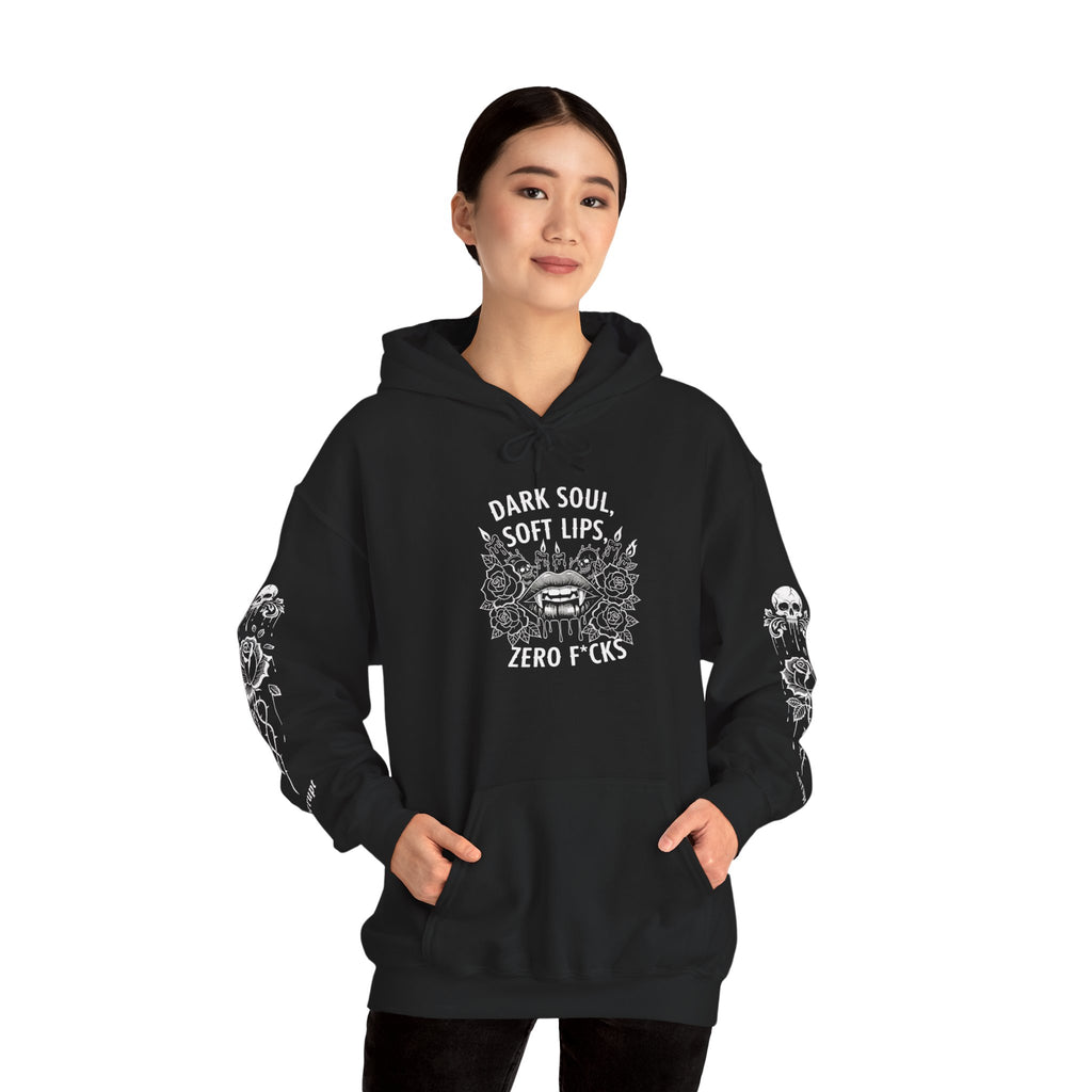 Dark Soul Skull Hoodie — "Dark Soul, Soft Lips, Zero F*cks" Gothic Pullover