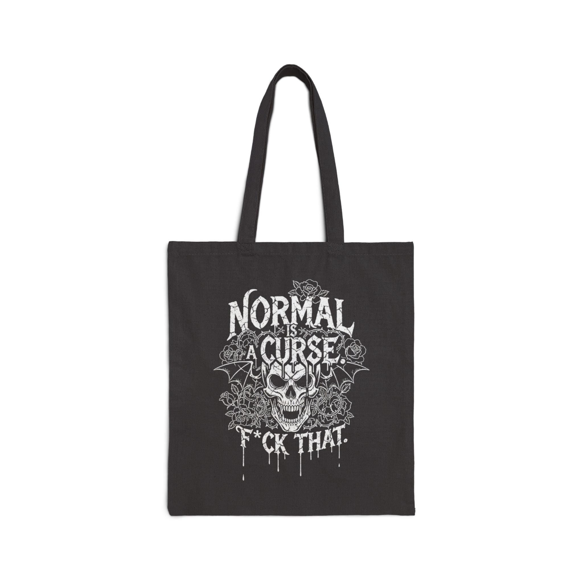 Skull Graphic Tote Bag — "Normal Is A Curse" Alternative Canvas Tote