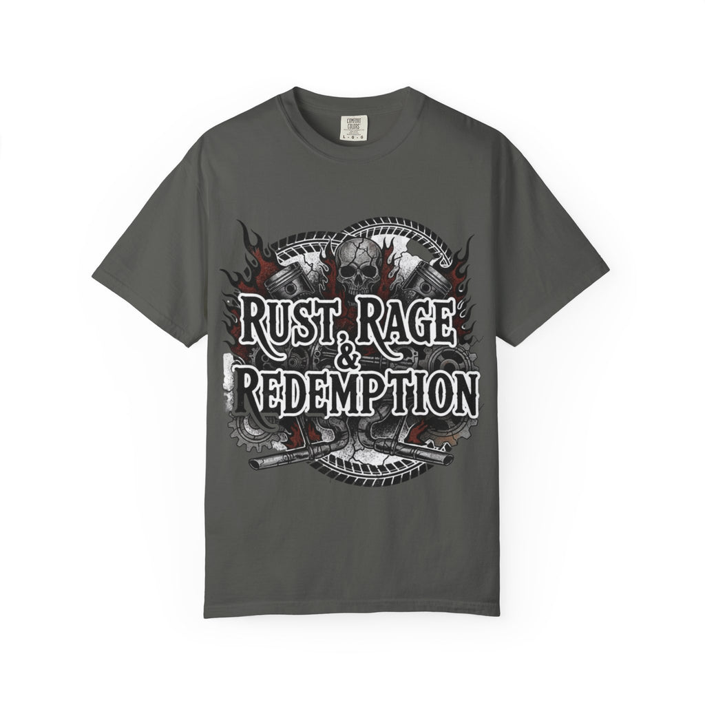 Rust, Rage & Redemption — White Stencil | MAA Gasoline & Ghosts Unisex Tee