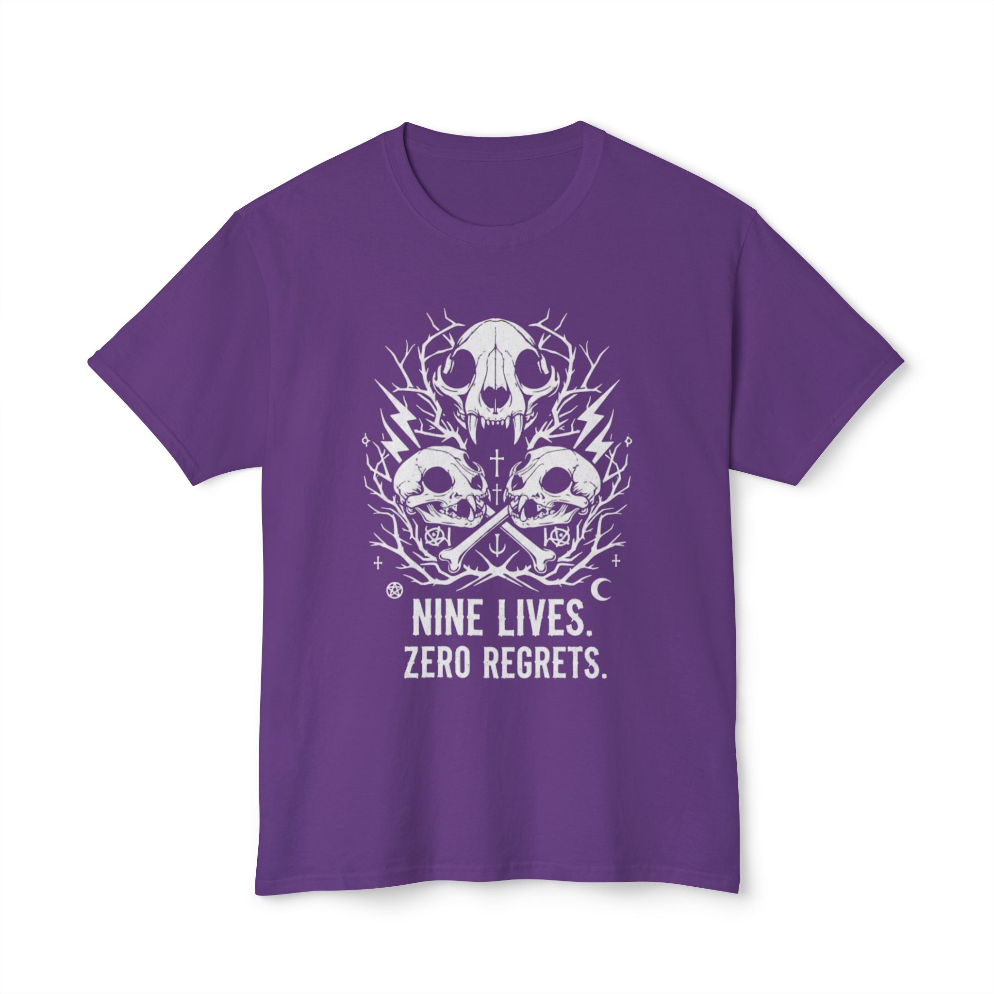 Nine Lives, Zero Regrets Cat Skull Tee — Gothic Graphic T-Shirt