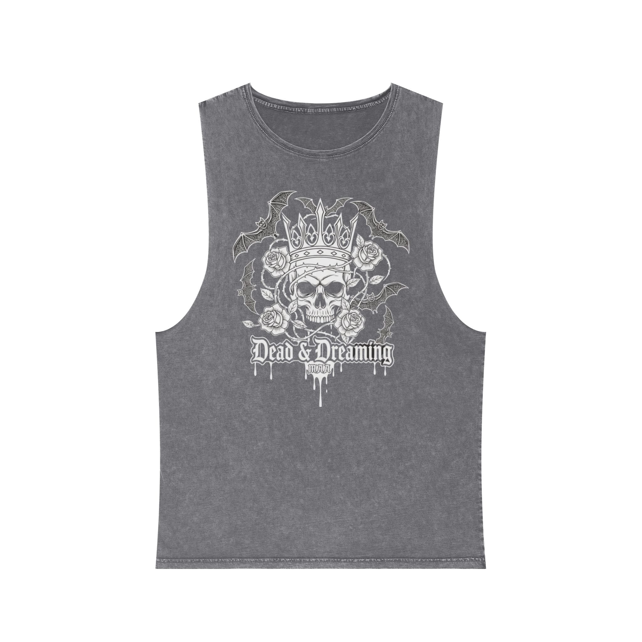 Skull Crown Tank Top — 'Dead & Dreaming' Stonewash Muscle Tee