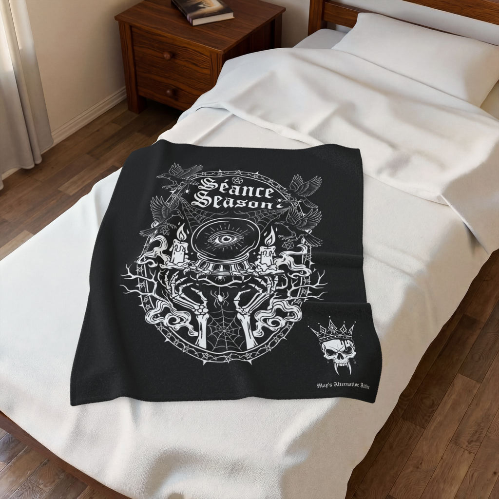 Séance Season Velveteen Plush Blanket — Gothic Occult Eye & Candle Throw