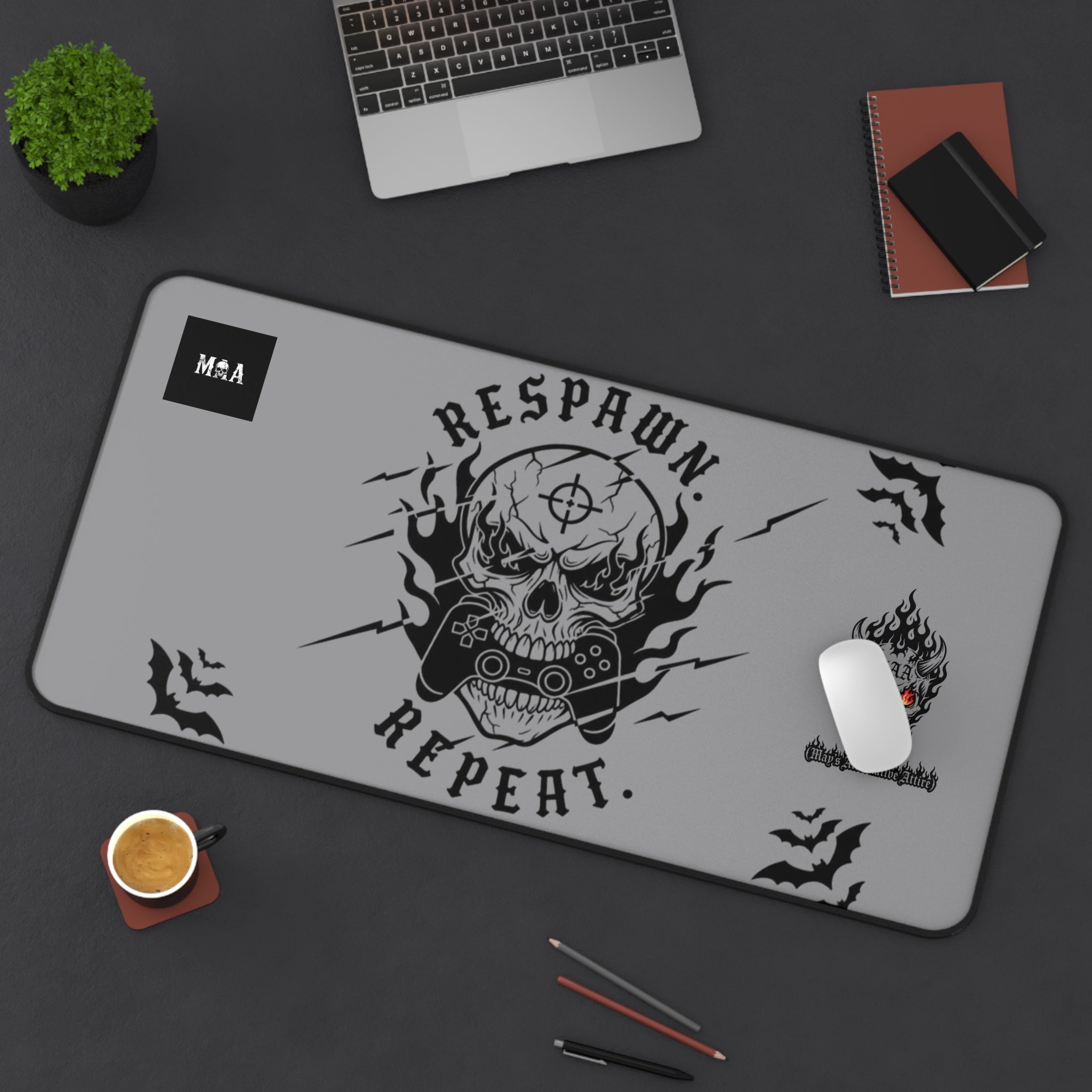 Respawn Repeat Skull Gaming Desk Mat — Gamer Mousepad for PC Setup