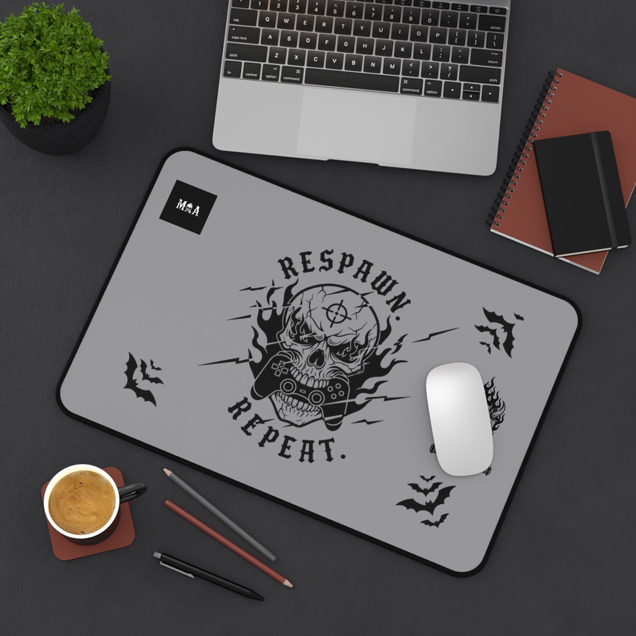 Respawn Repeat Skull Gaming Desk Mat — Gamer Mousepad for PC Setup