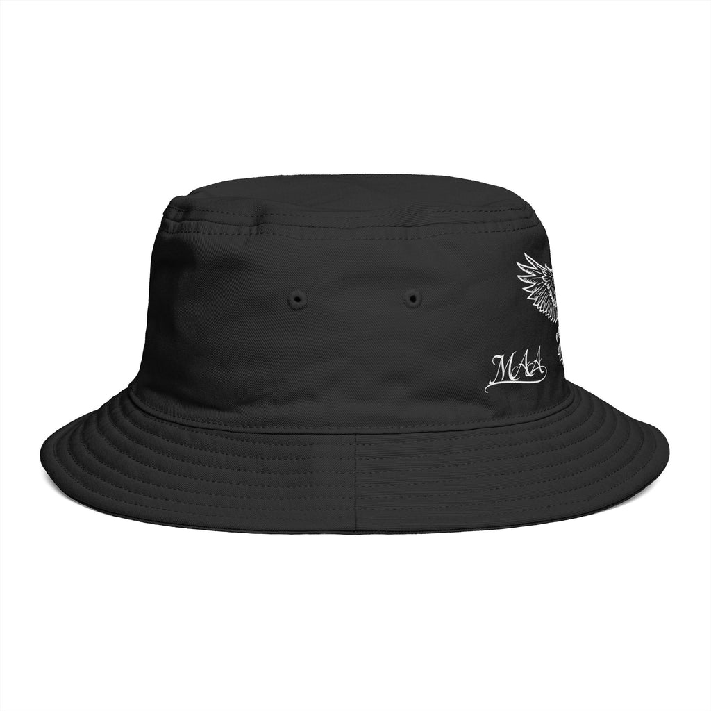 Bucket Hat - White Winged Skull Graphic Embroidered Bucket Hat