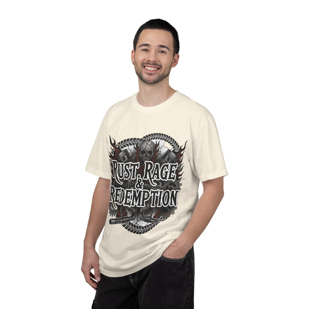 Rust, Rage & Redemption — White Stencil | MAA Gasoline & Ghosts Unisex Tee