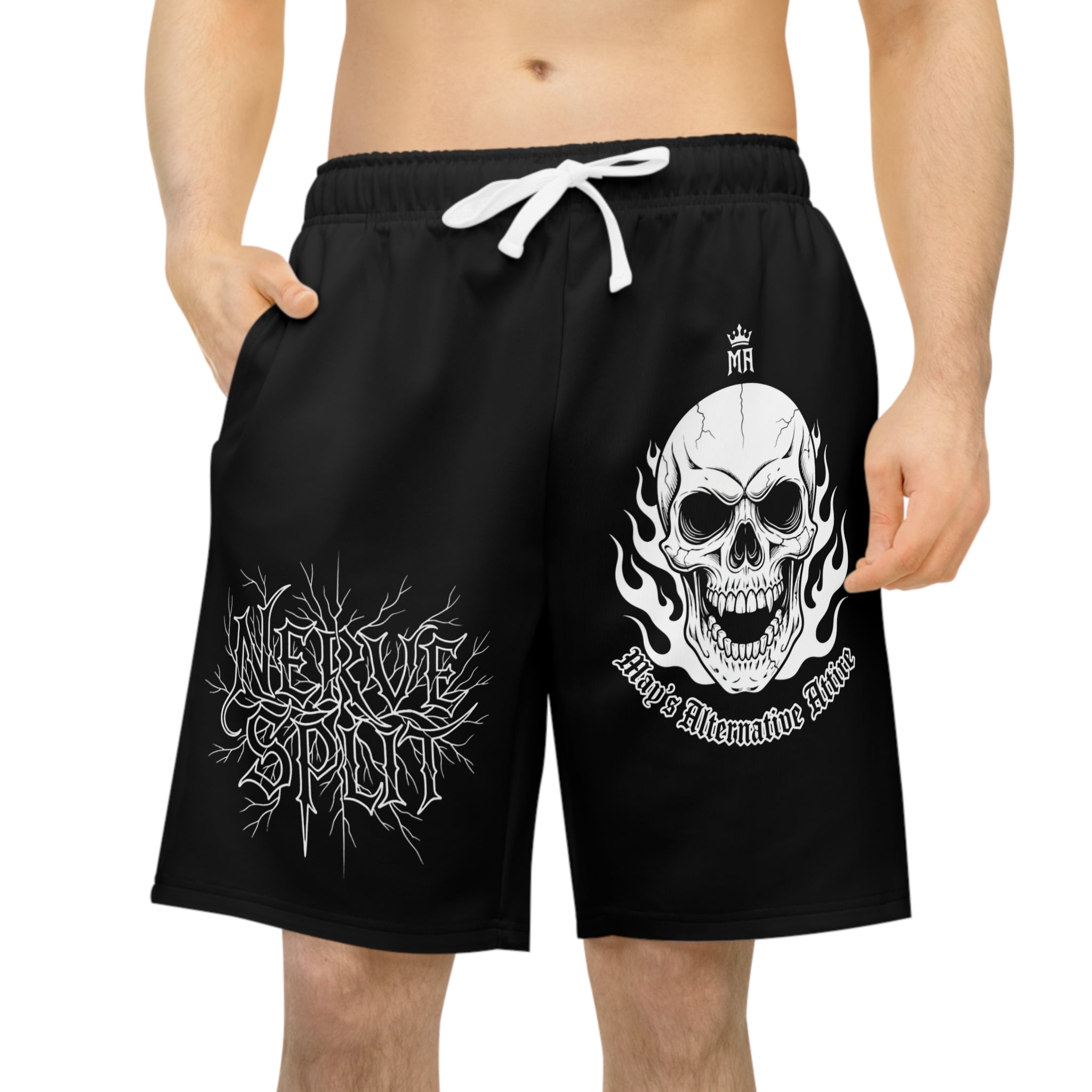 Skull Flame Athletic Shorts — Gothic Bandstyle Workout Shorts