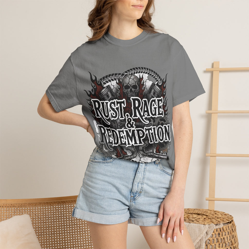 Rust, Rage & Redemption — White Stencil | MAA Gasoline & Ghosts Unisex Tee