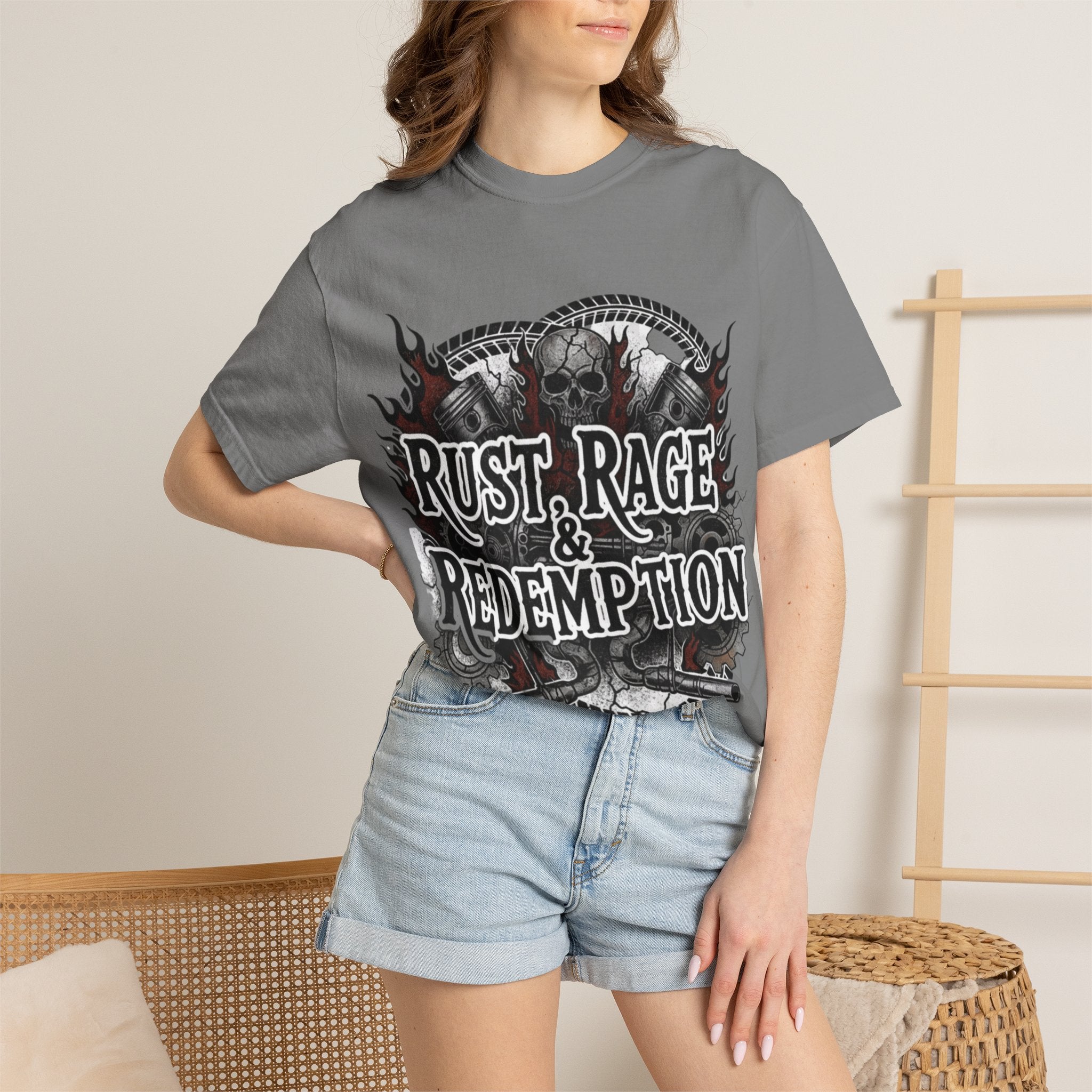 Rust, Rage & Redemption — White Stencil | MAA Gasoline & Ghosts Unisex Tee