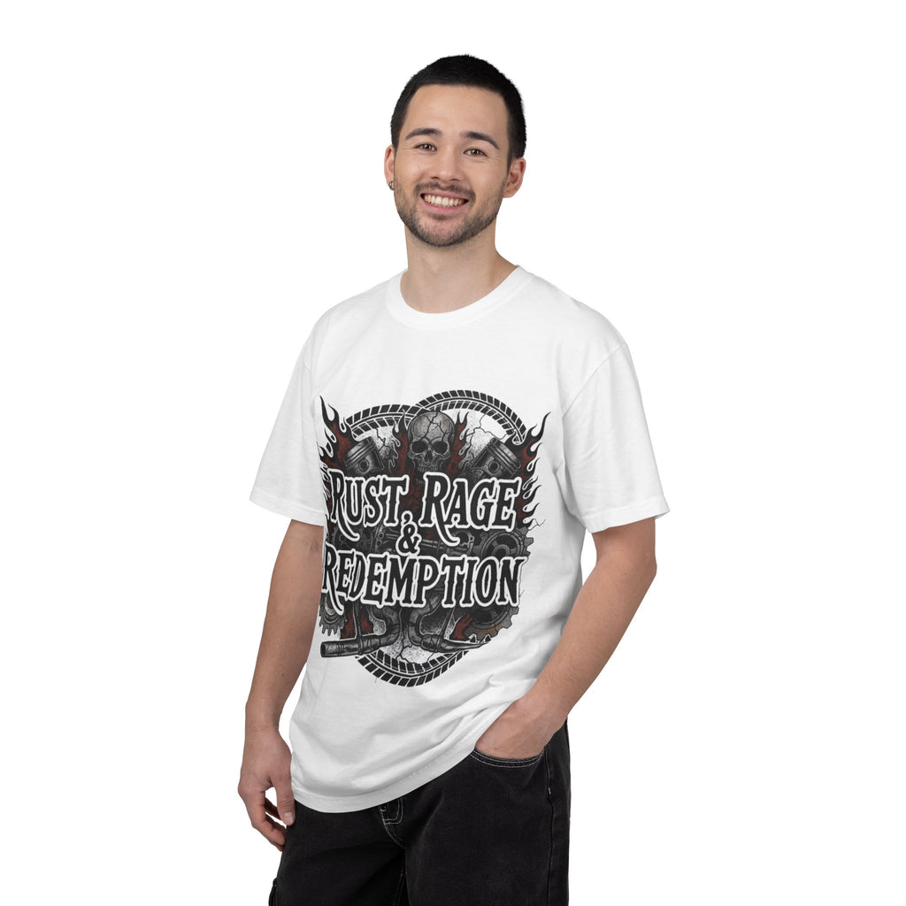 Rust, Rage & Redemption — White Stencil | MAA Gasoline & Ghosts Unisex Tee