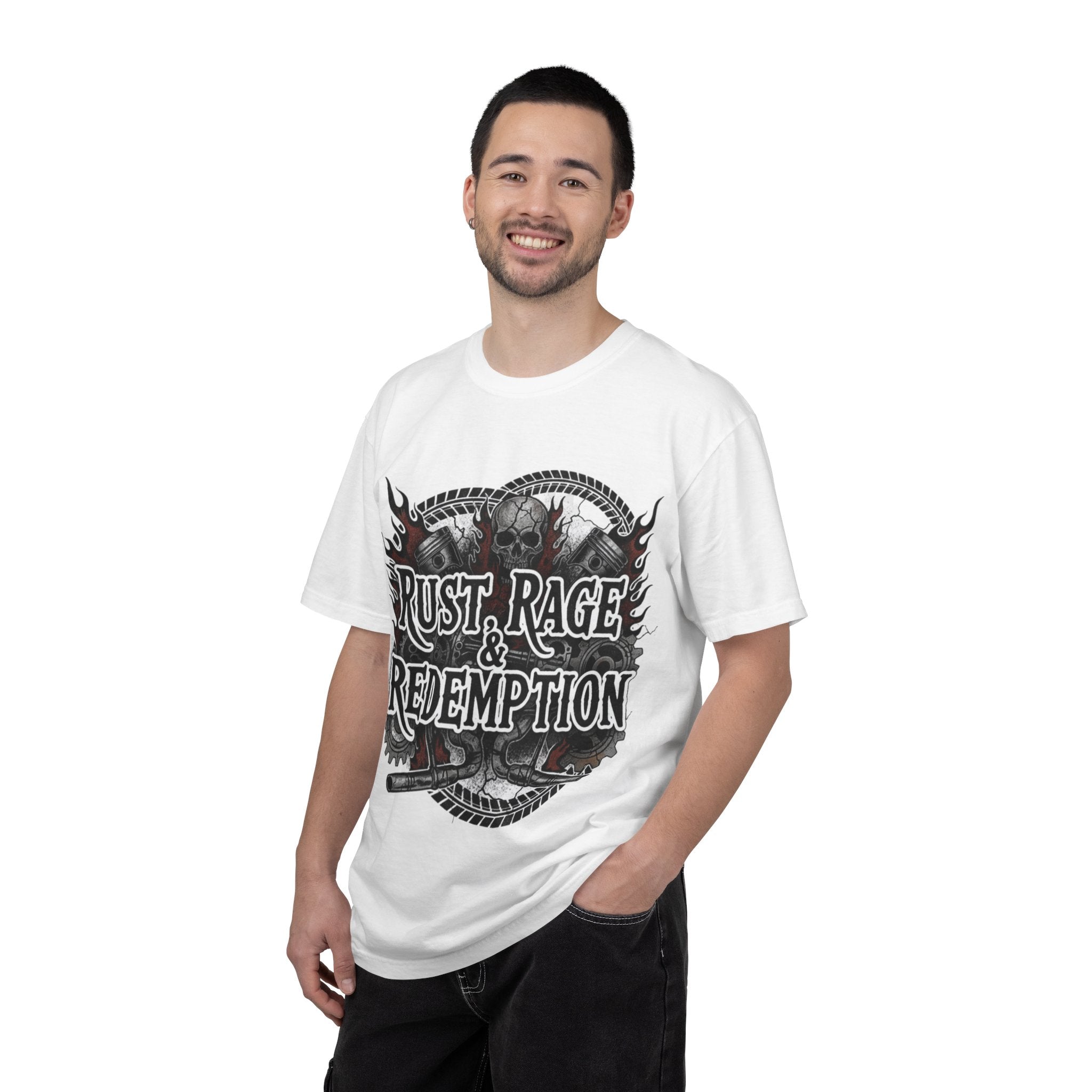 Rust, Rage & Redemption — White Stencil | MAA Gasoline & Ghosts Unisex Tee