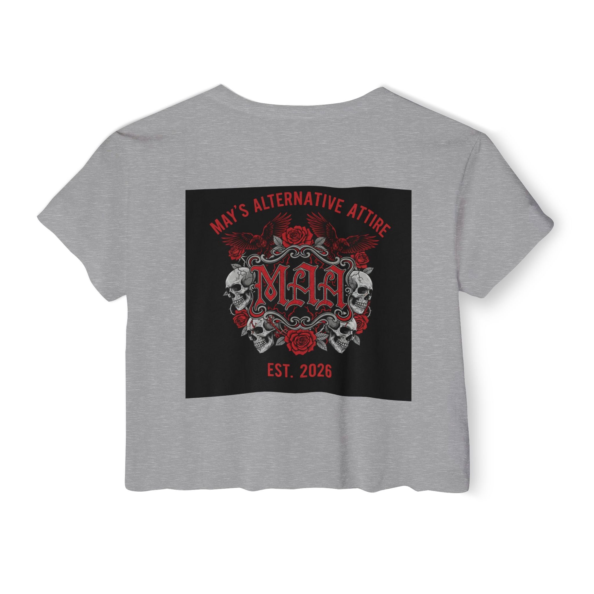 Women's Festival Crop Top — MAA Gothic Skull & Rose Crop Top (May's Alternative Attire)