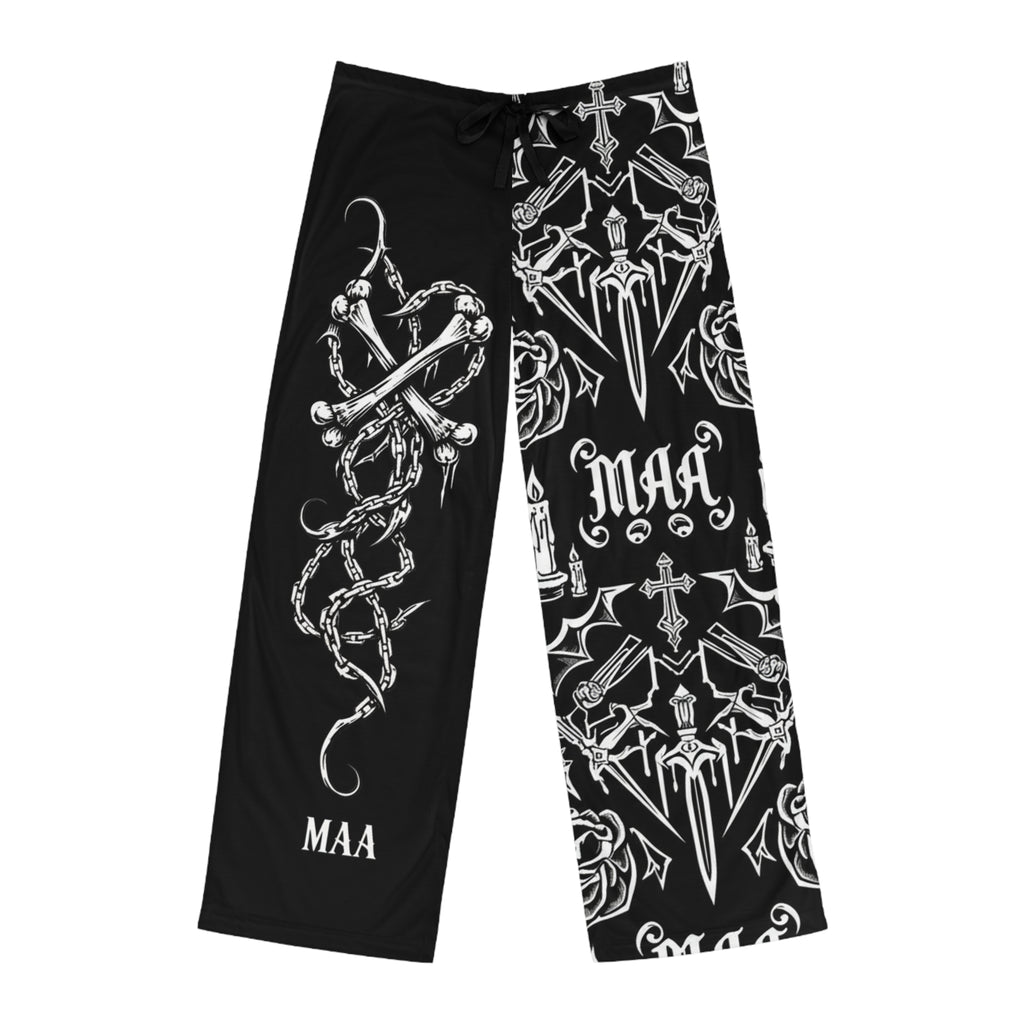 Gothic Skull & Chain Pajama Pants — Black All-Over-Print Men’s Lounge Pants (MAA)